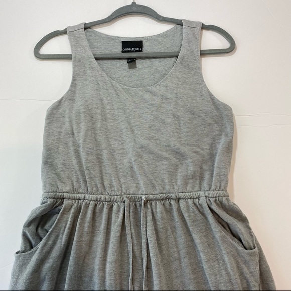 Cynthia Rowley Mini Dress Grey XS Linen Elastic Drawstring Waist Pockets Tank - Picture 9 of 9